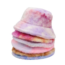 Women Winter Faux Fur Fluffy Bucket Hats Tie Dye Outdoor Warm Sun Hat Soft Velvet Fake Fur Fisherman Cap Lady Fashion Panama